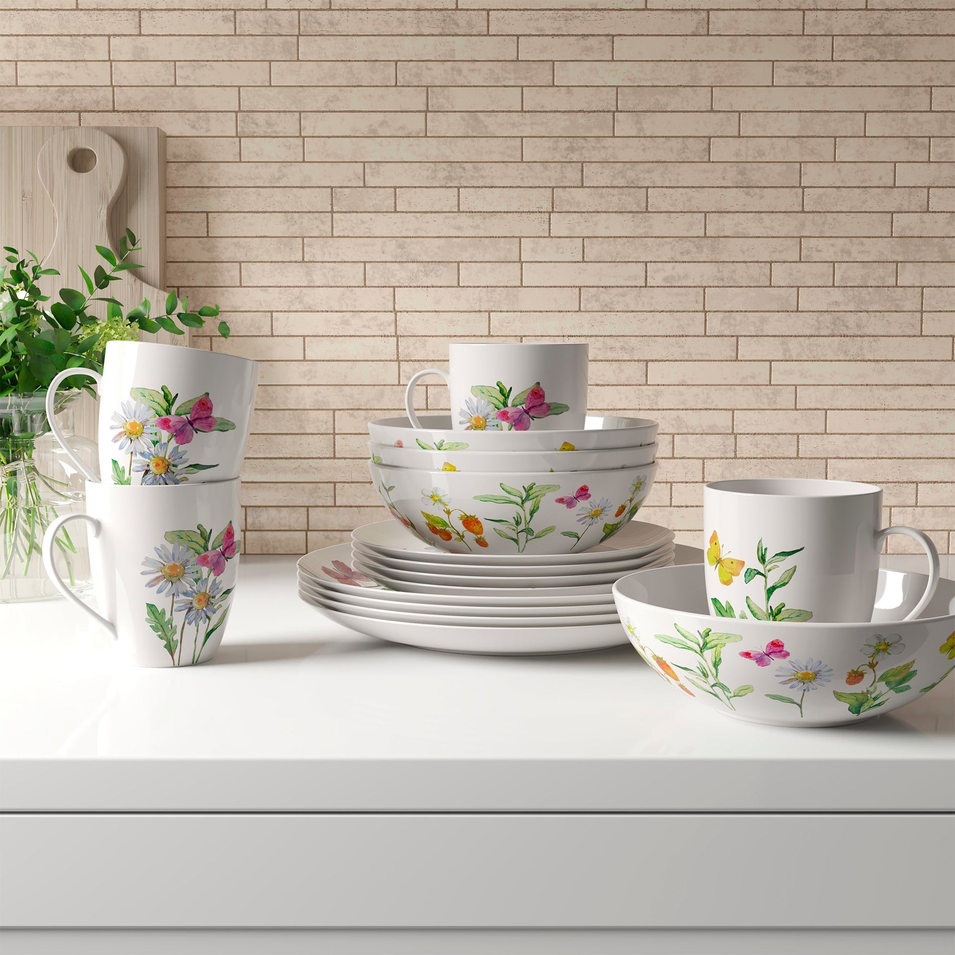 Dinnerware Set 16 Piece Garden Butterflies, Service for 4