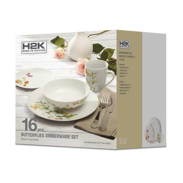 Dinnerware Set 16 Piece Garden Butterflies, Service for 4
