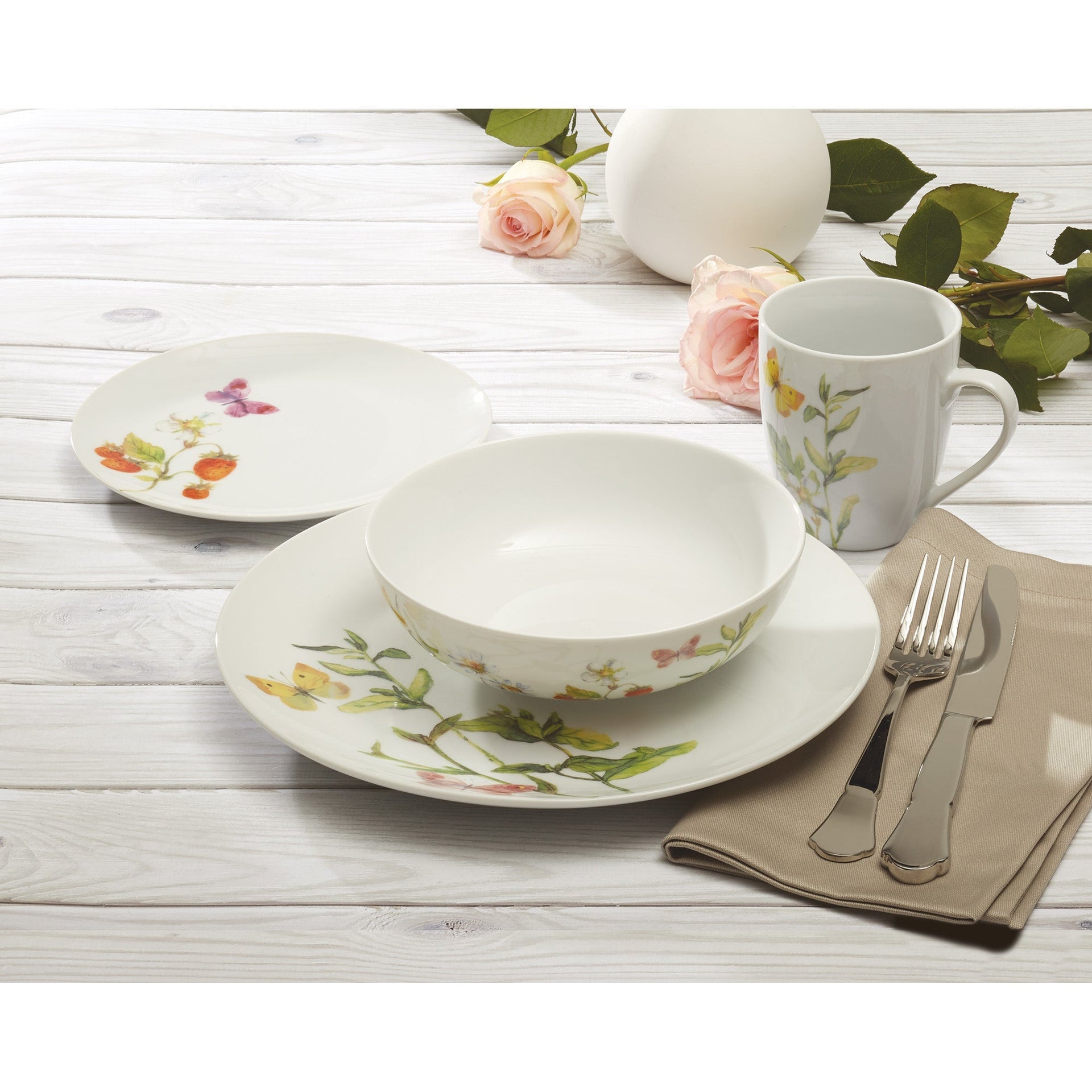 Dinnerware Set 16 Piece Garden Butterflies, Service for 4