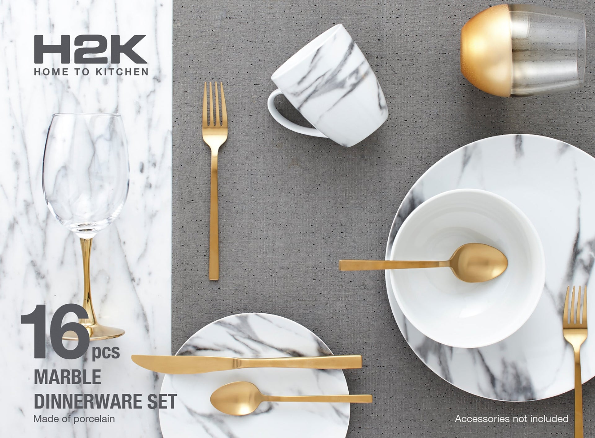 Dinnerware Set 16 Piece Porcelain Coupe Marble, Service for 4