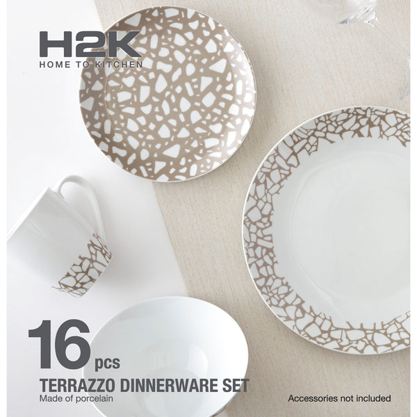 Dinnerware Set 16 Piece Terrazzo Beige, Service for 4