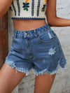 Distressed Raw Hem Denim Shorts - Medium / S