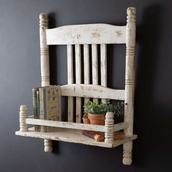 Distressed Vintage Inspired Repurposed Chair Wall Shelf