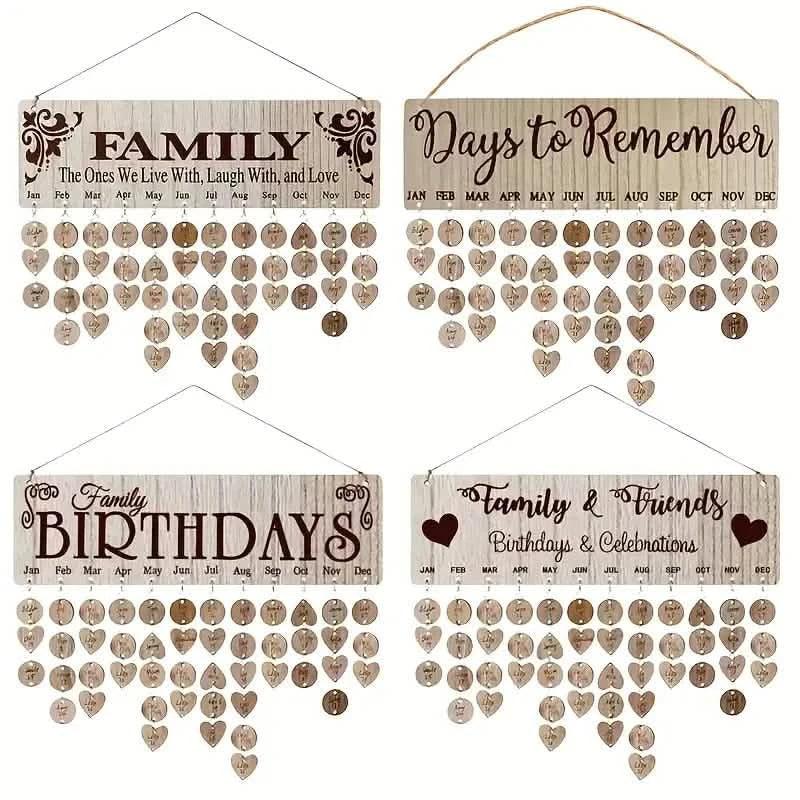 DIY Wooden Family Birthday Board Hanging Sign Pendant