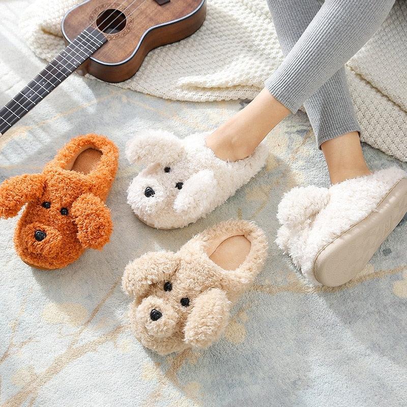 Dog Slippers Women Winter Warm Soft Plush Shoes Men Couples Slippers For Home Indoor Bedroom Fluffy Furry Memory Foam Cross Band Slip On Indoor Outdoor Slippers
