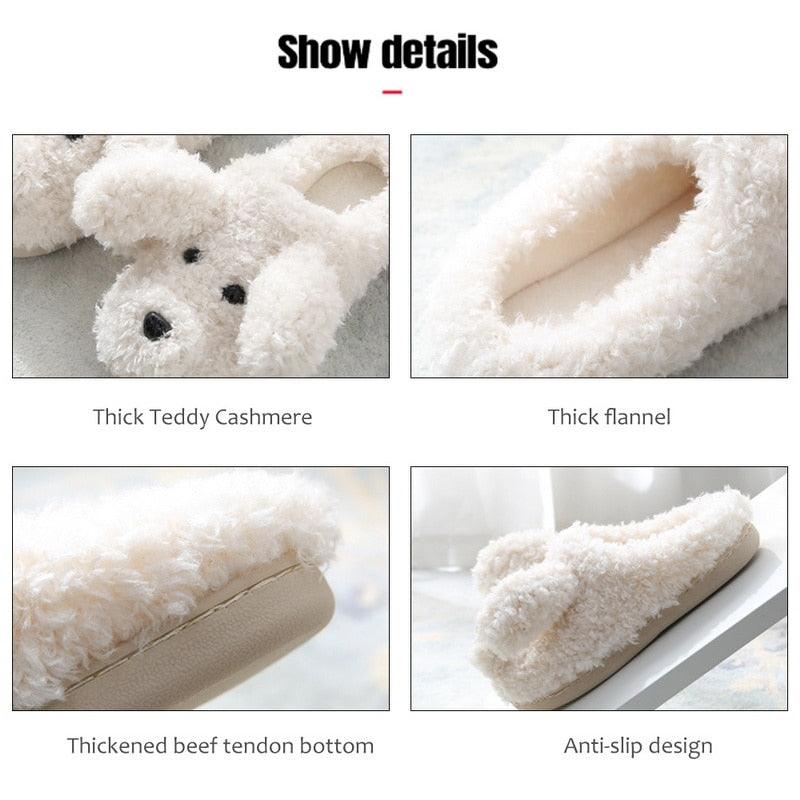 Dog Slippers Women Winter Warm Soft Plush Shoes Men Couples Slippers For Home Indoor Bedroom Fluffy Furry Memory Foam Cross Band Slip On Indoor Outdoor Slippers
