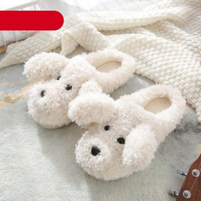 Dog Slippers Women Winter Warm Soft Plush Shoes Men Couples Slippers For Home Indoor Bedroom Fluffy Furry Memory Foam Cross Band Slip On Indoor Outdoor Slippers