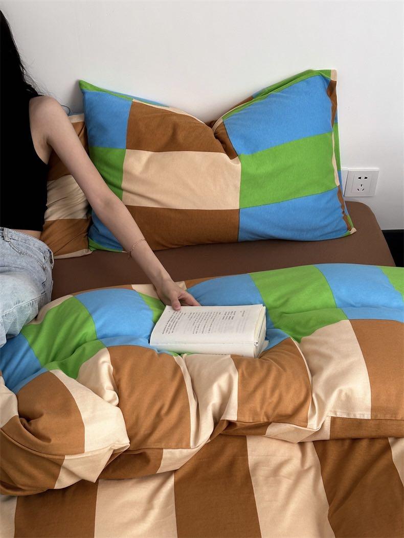 Dopamine Rainbow Checker Duvet Cover Set With Pillowcases & Fitted Sheet