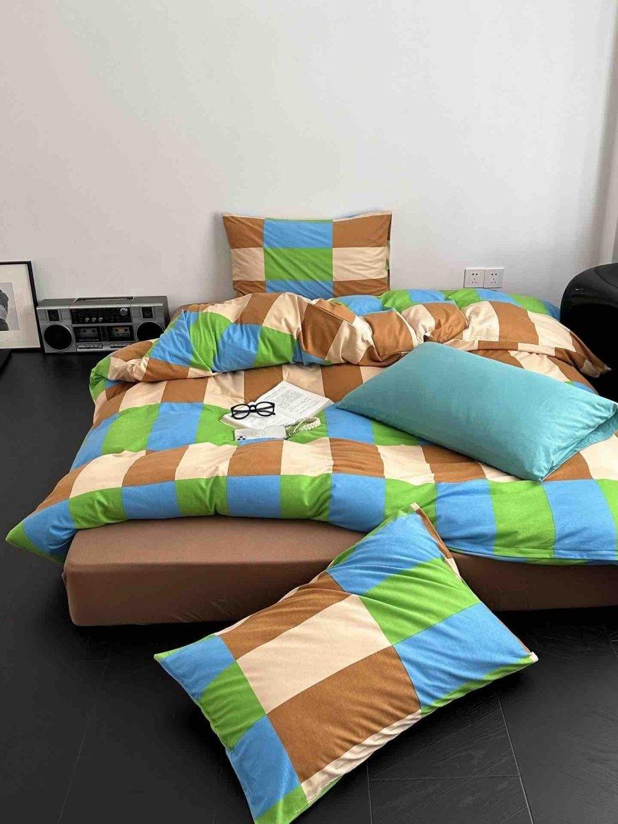 Dopamine Rainbow Checker Duvet Cover Set With Pillowcases & Fitted Sheet