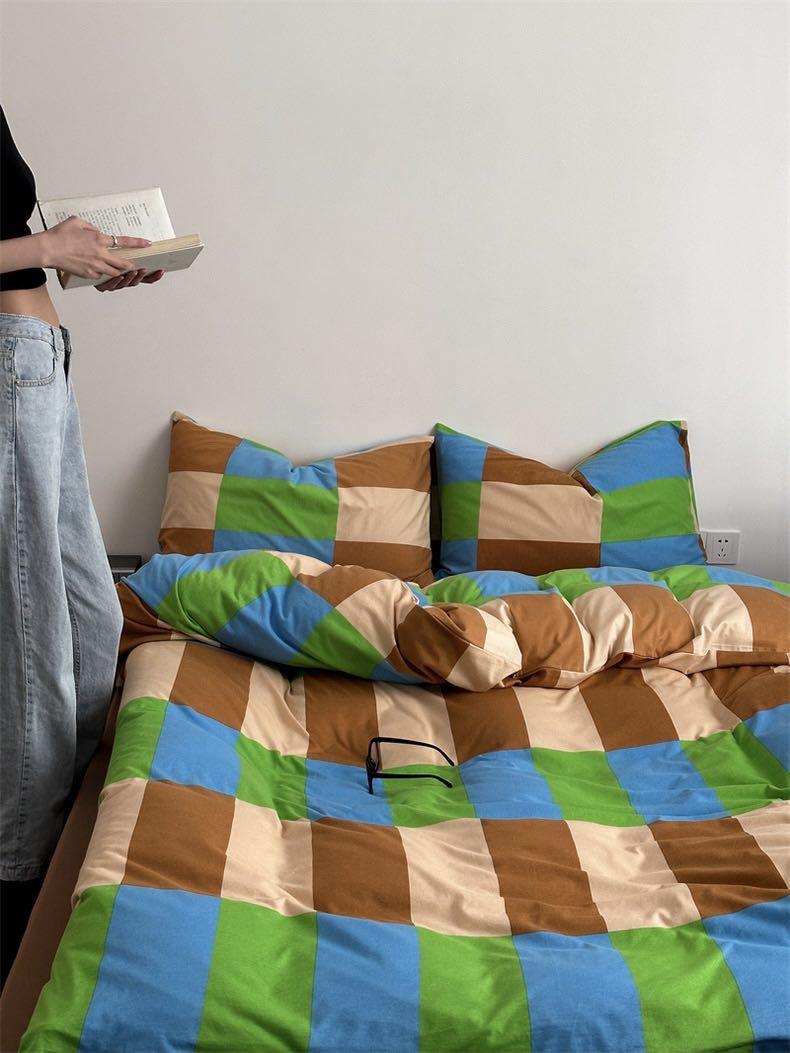 Dopamine Rainbow Checker Duvet Cover Set With Pillowcases & Fitted Sheet