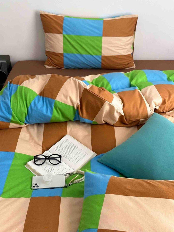 Dopamine Rainbow Checker Duvet Cover Set With Pillowcases & Fitted Sheet