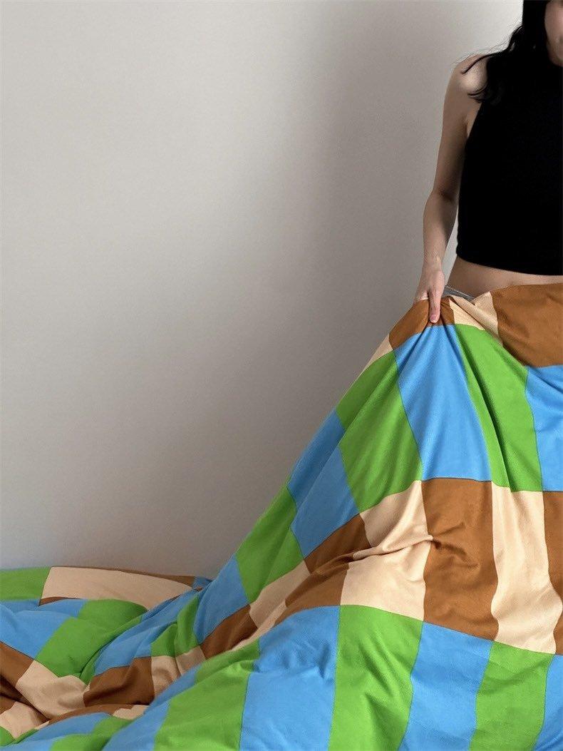 Dopamine Rainbow Checker Duvet Cover Set With Pillowcases & Fitted Sheet