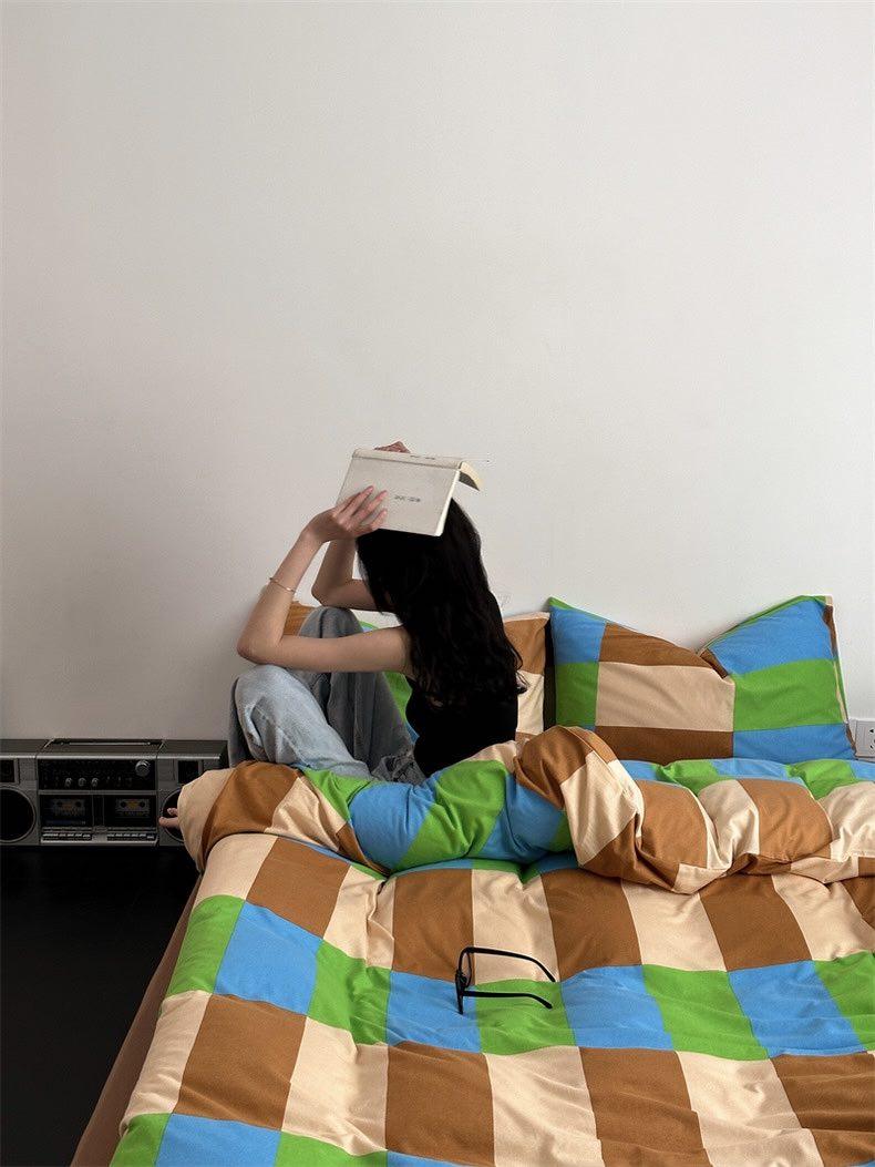 Dopamine Rainbow Checker Duvet Cover Set With Pillowcases & Fitted Sheet