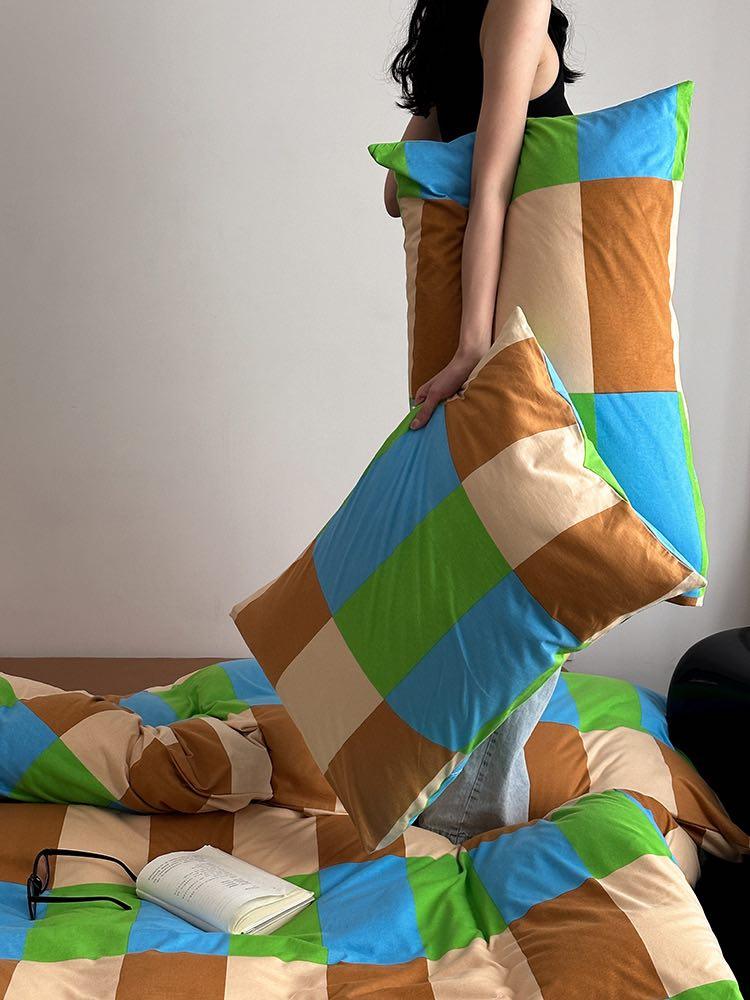 Dopamine Rainbow Checker Duvet Cover Set With Pillowcases & Fitted Sheet