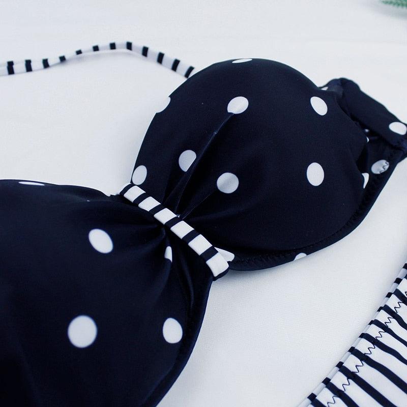 Dot  Bikini Push Up 2 piece Swimsuit Women Padded Push Up Bikini Set Halter Two Piece Cross Top Swimsuit Patchwork Bathing Suit Women Swimwear Bodysuit Beachwear Halter Print Bikinis Bathing Suit Women
