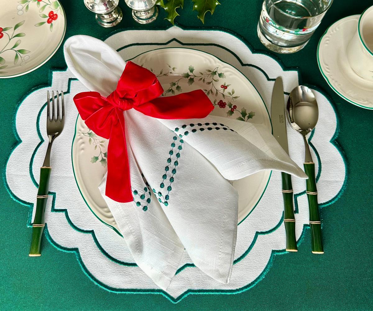 Green Cloth Napkins - Pearls Napkins