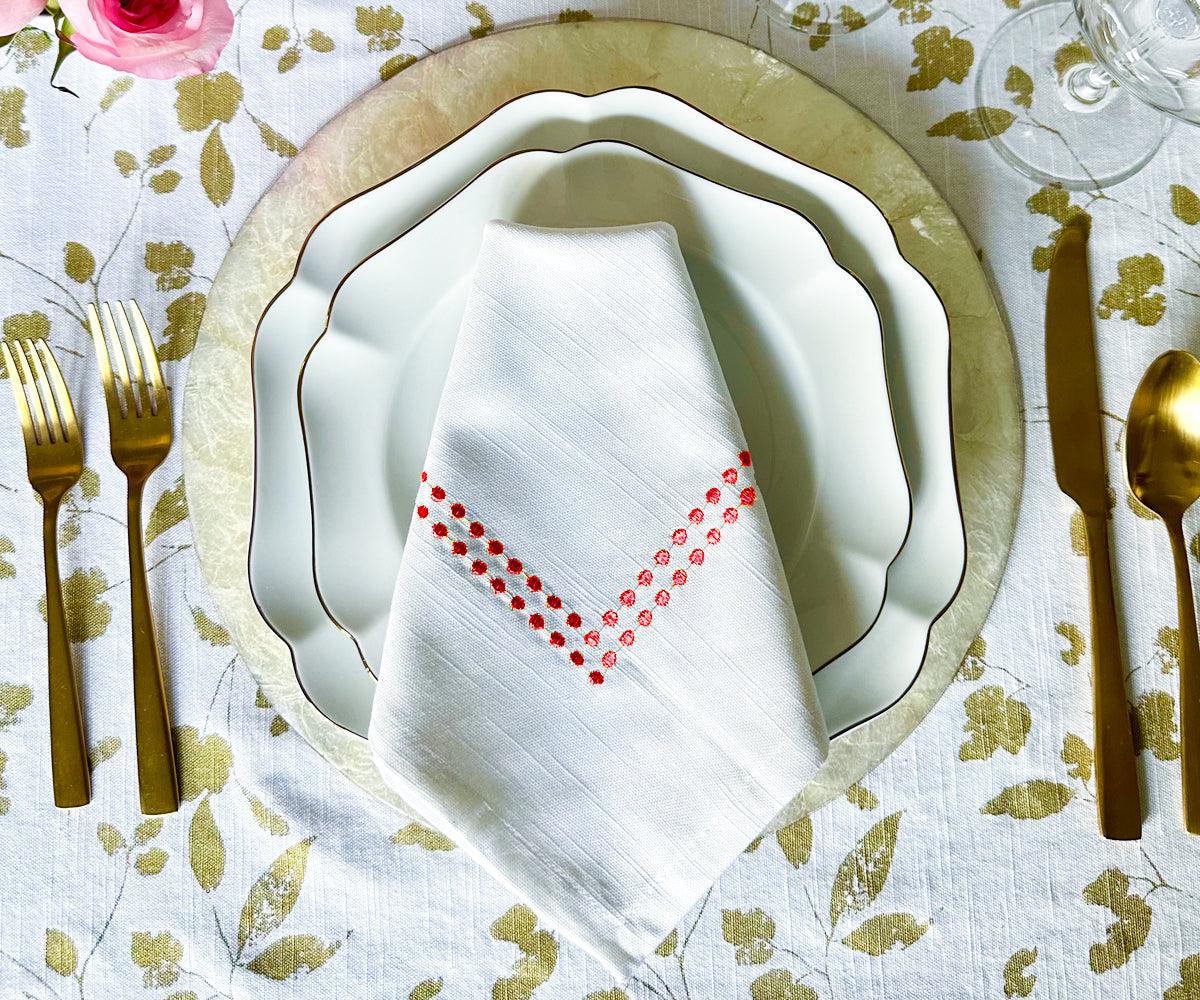 Red Embroidered Pearls Napkins