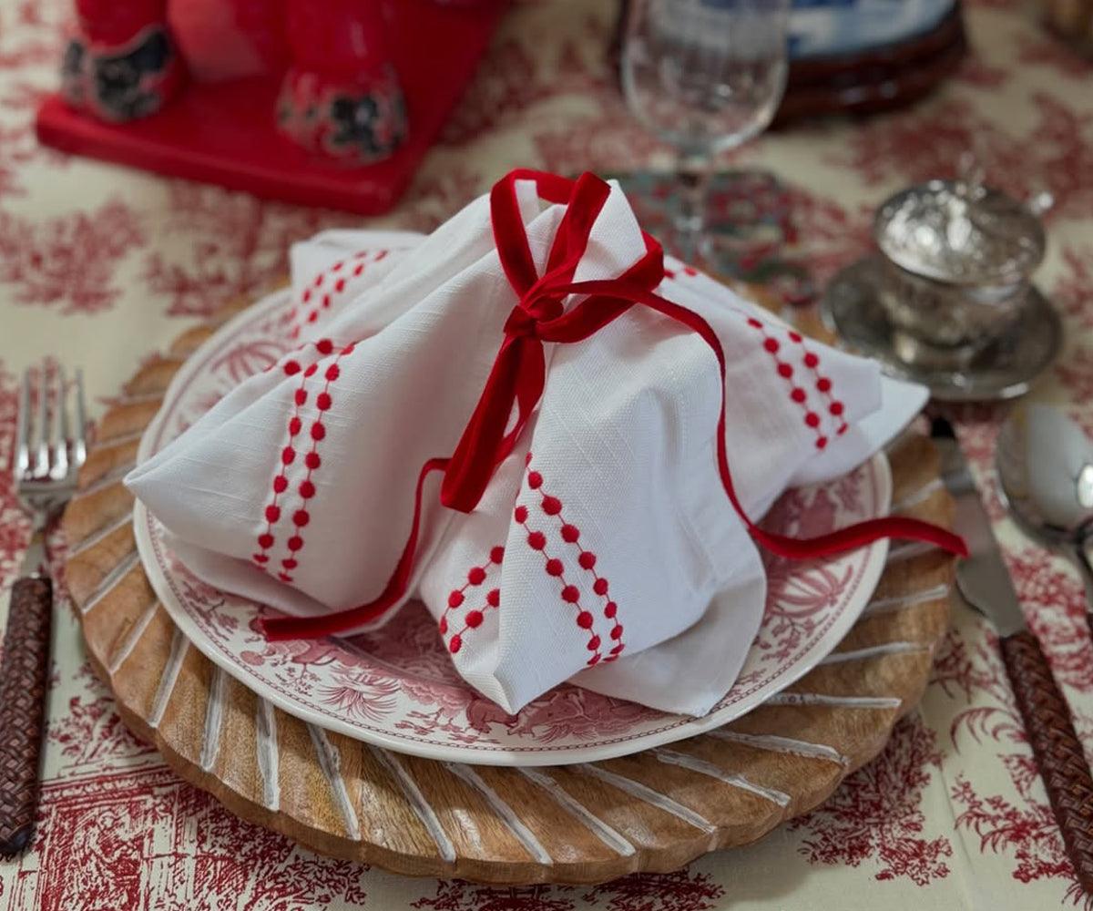 Red Embroidered Pearls Napkins