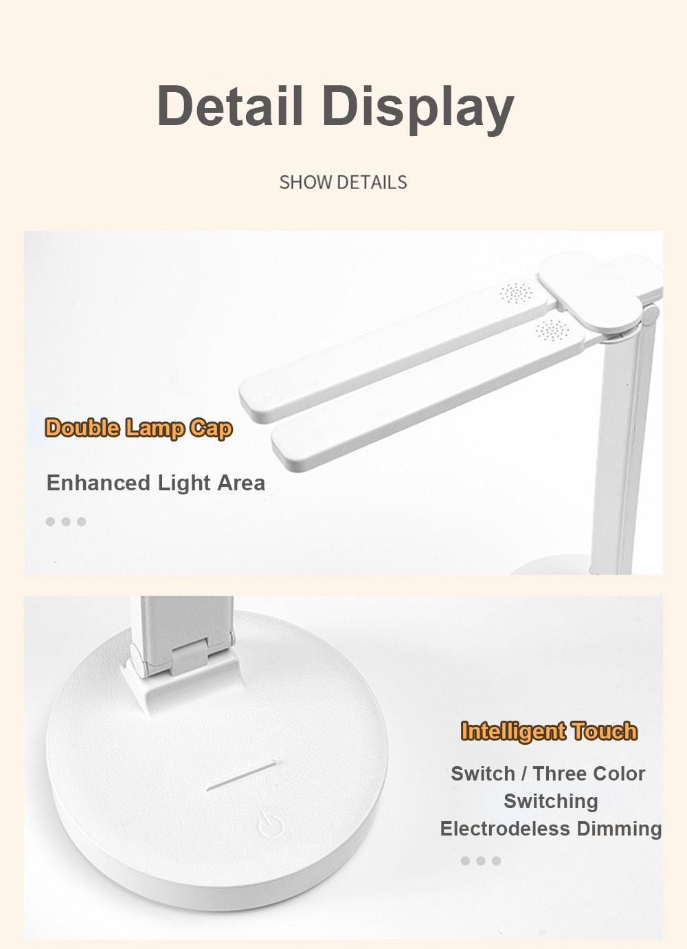 Double Lamp Cap Led Foldable Reading Lamp For Children's Mobile Phone Bracket Desk Study Light Free Shipping Bedroom Table Lamps Decorative Table Lamp Cute Study Lamps for Bedroom Décor