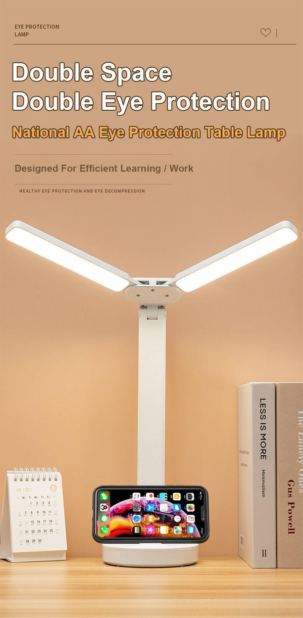 Double Lamp Cap Led Foldable Reading Lamp For Children's Mobile Phone Bracket Desk Study Light Free Shipping Bedroom Table Lamps Decorative Table Lamp Cute Study Lamps for Bedroom Décor
