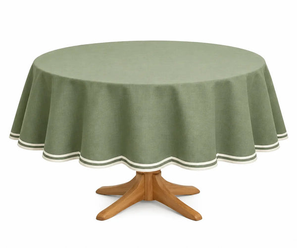 Round Cotton Tablecloth - White Scalloped