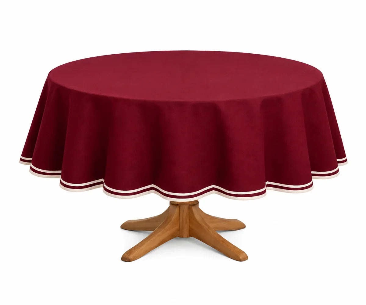 Round Cotton Tablecloth - White Scalloped