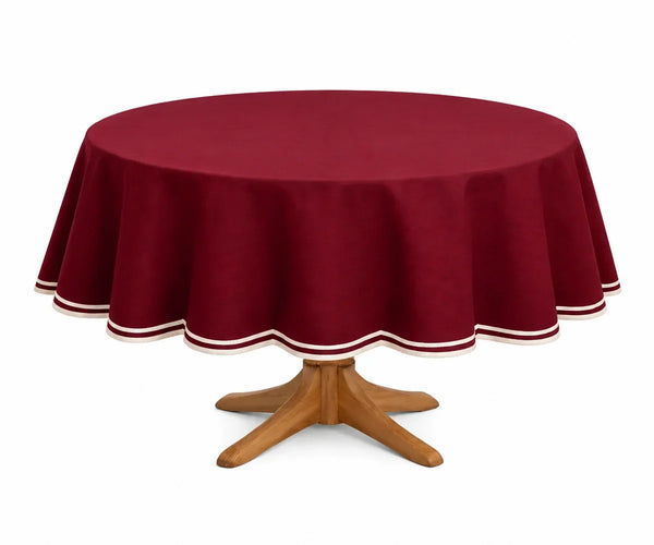 Round Cotton Tablecloth - White Scalloped