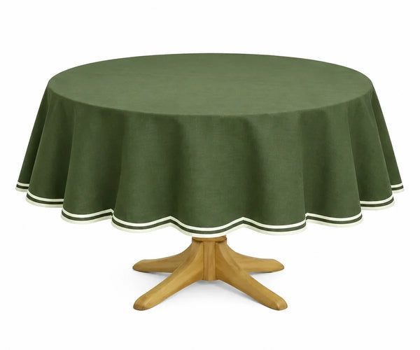 Round Cotton Tablecloth - White Scalloped