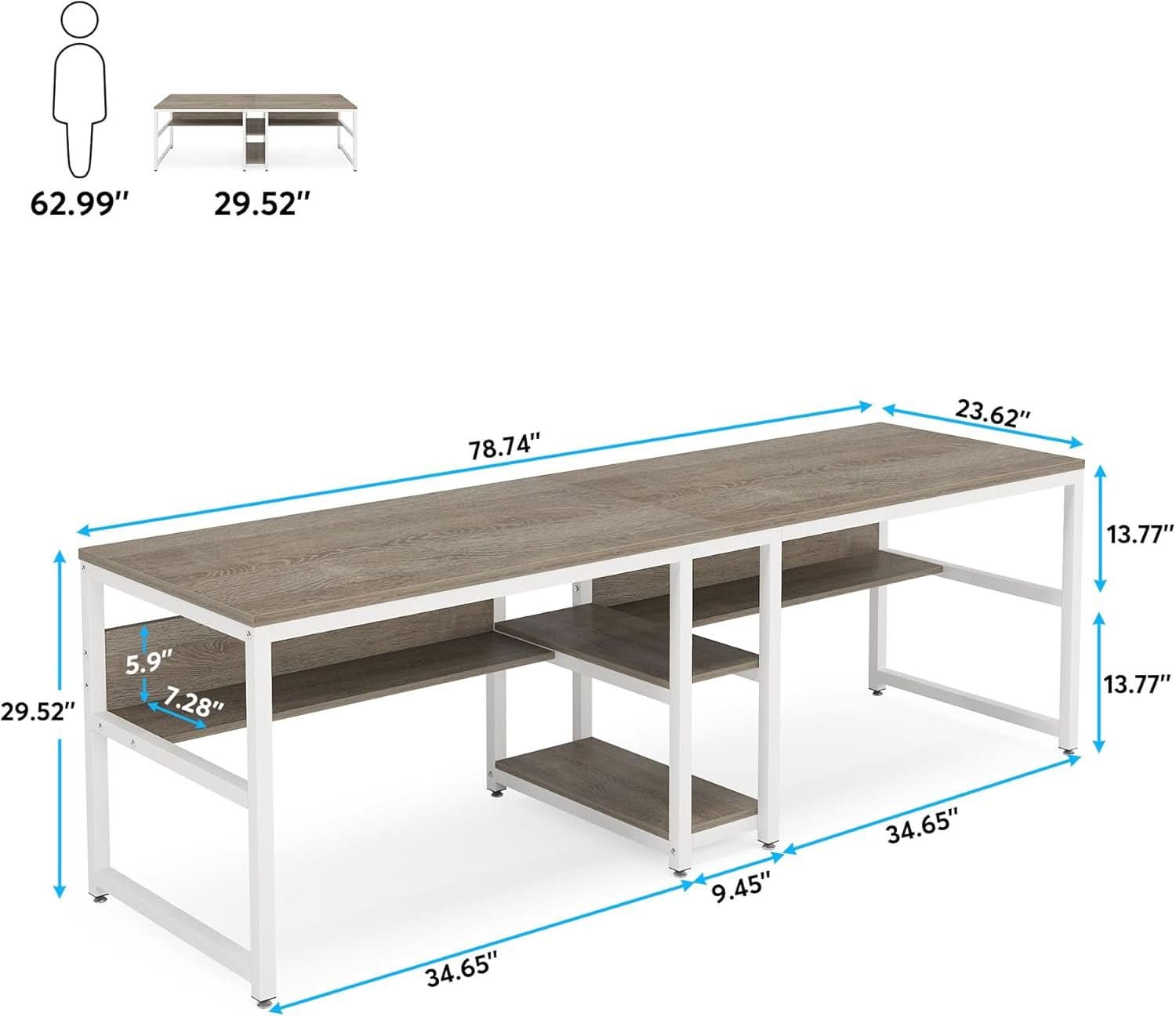 Double Workstation Desk For Two Person With Shelf