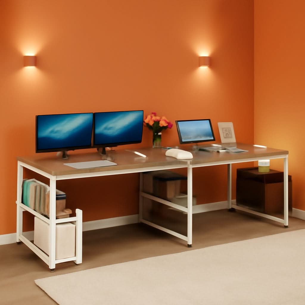 Double Workstation Desk For Two Person With Shelf