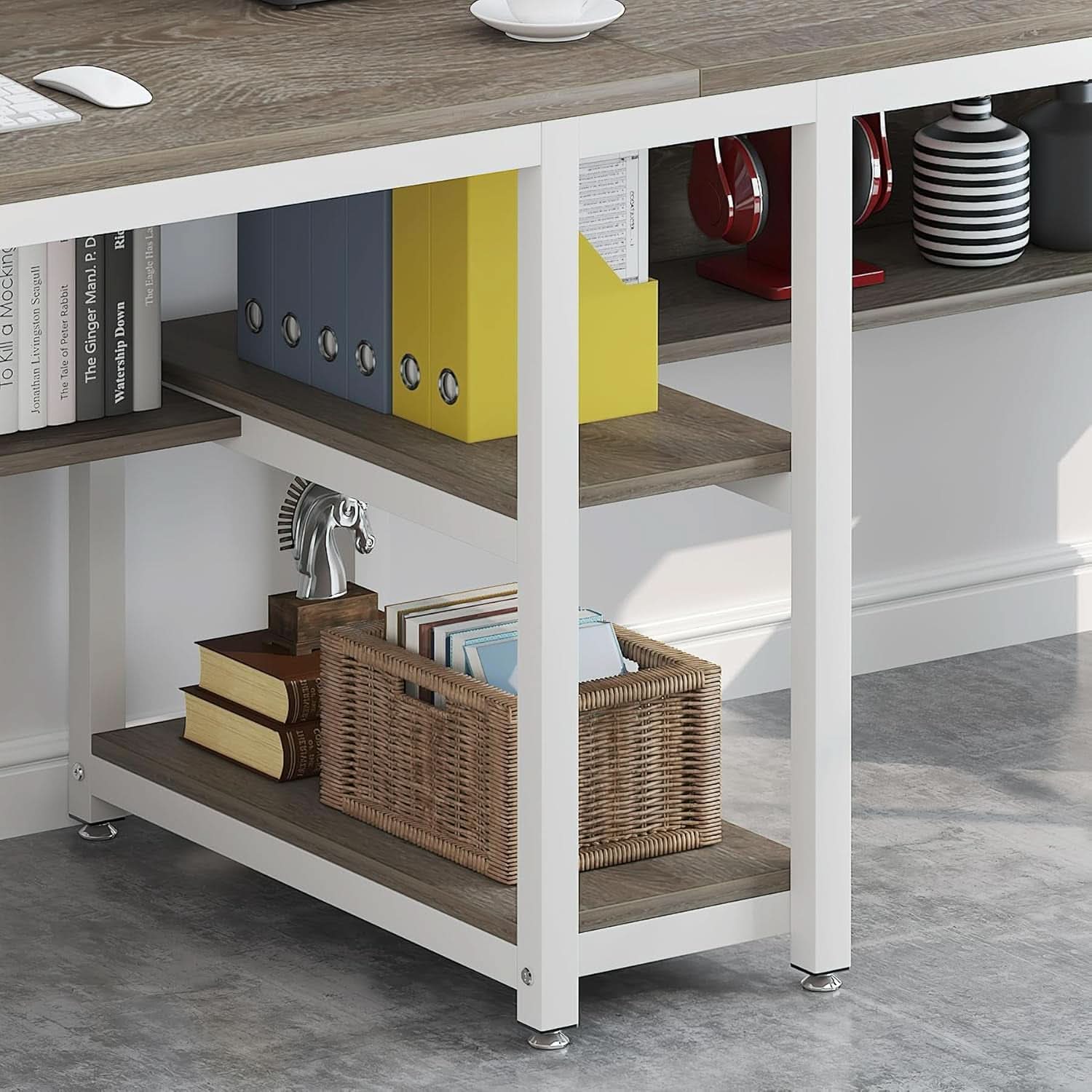 Double Workstation Desk For Two Person With Shelf