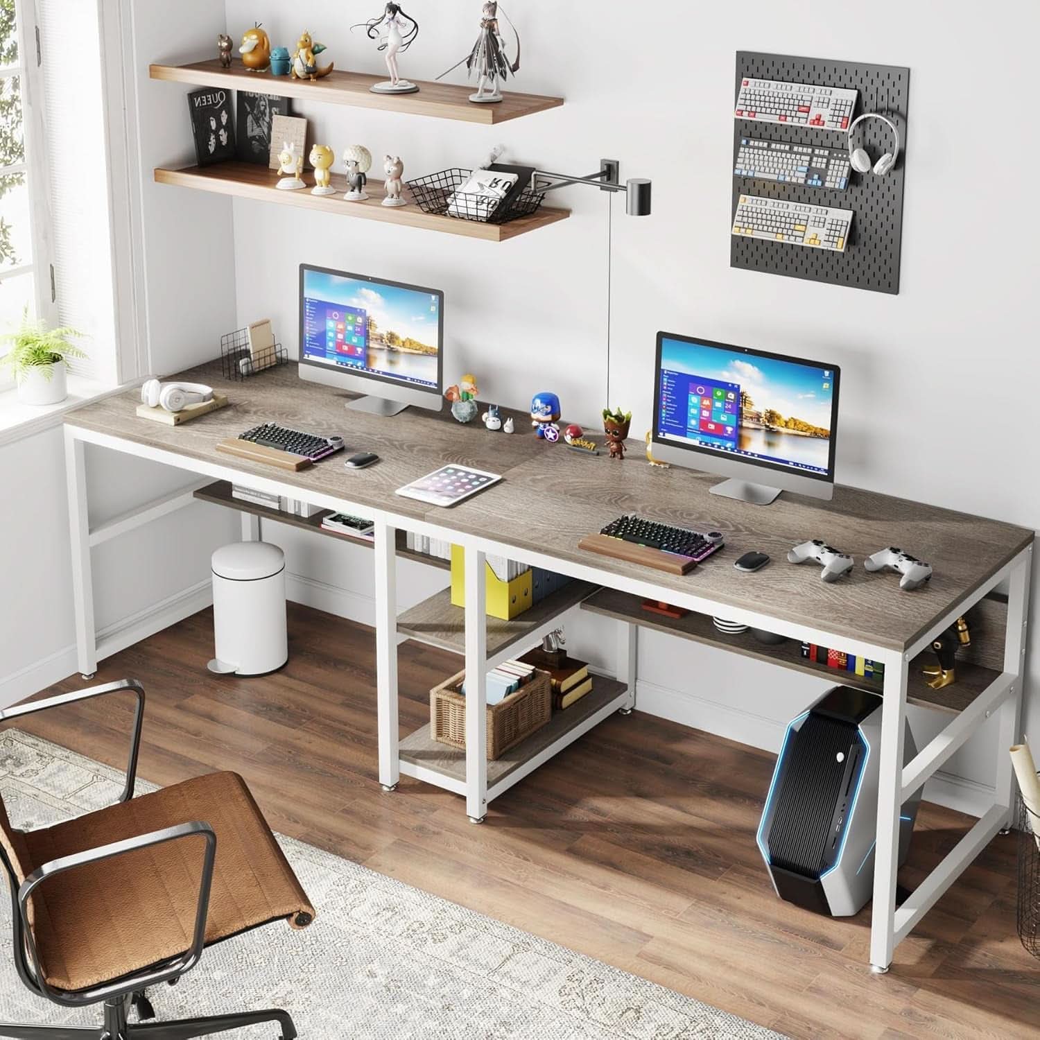 Double Workstation Desk For Two Person With Shelf