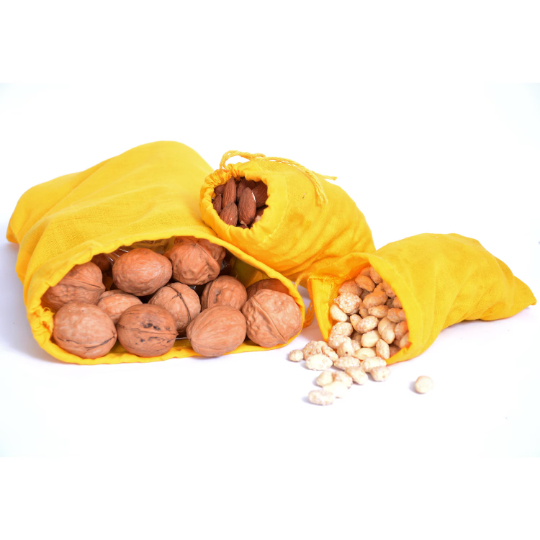 4x6 Inches Reusable Eco-Friendly Cotton Single Drawstring Bags Yellow Color