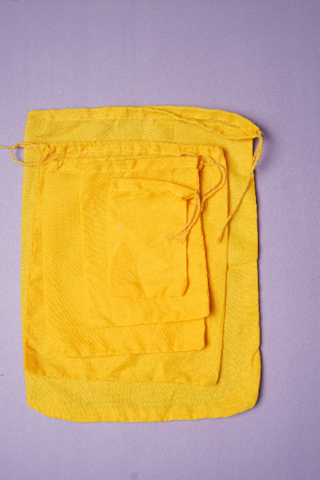 8x12 Inches Reusable Eco-Friendly Cotton Single Drawstring Bags Yellow Color