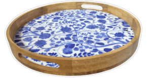 House of Avana Round Blue Mango Wood Serving Tray