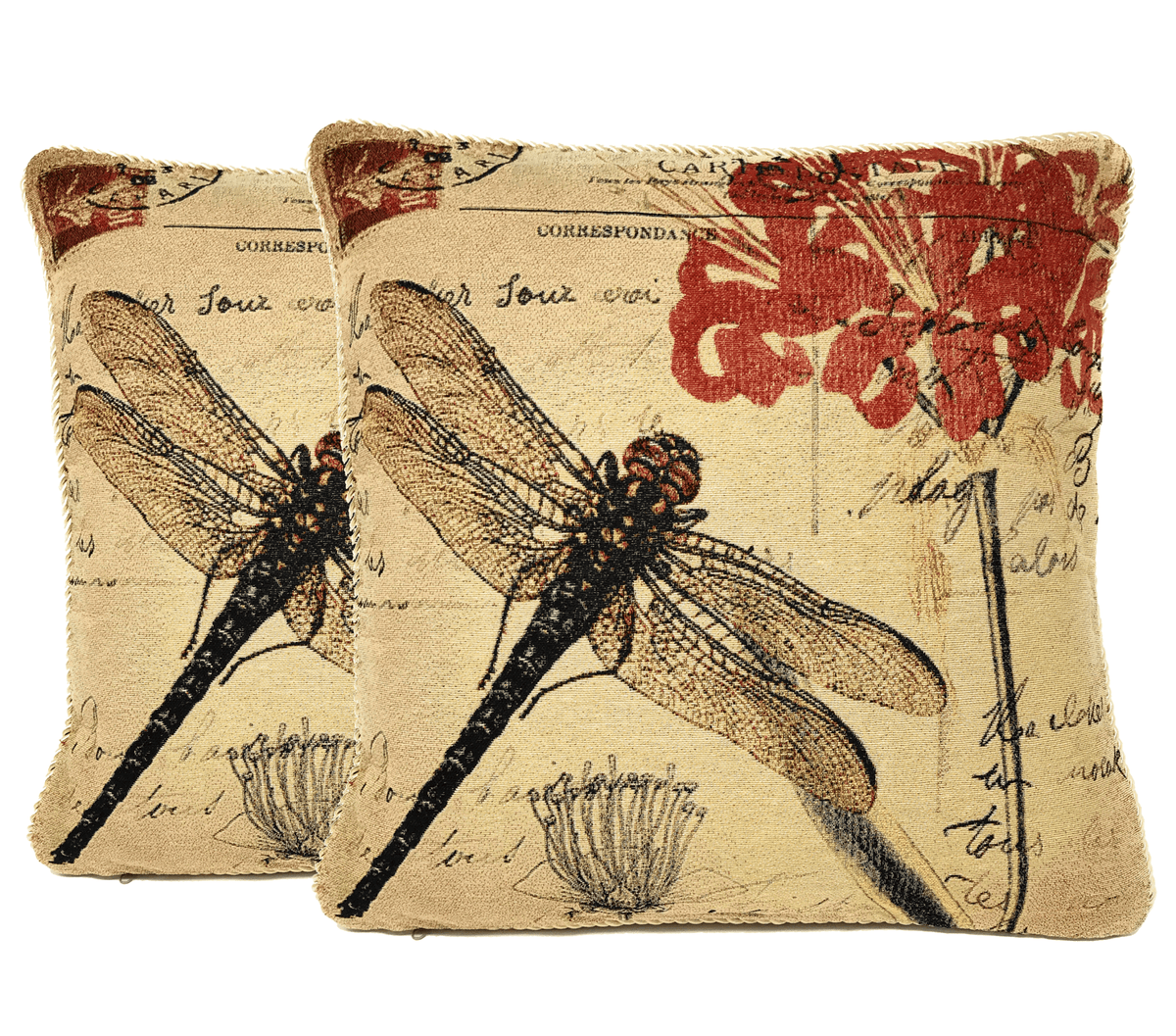 Tache Fly High Dragonfly European Postcard Tapestry Woven Throw Pillow Cover (15044)