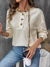 Drawstring Long Sleeve Hooded T-Shirt - Cream / S