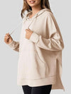 Drawstring Slit Long Sleeve Hoodie - Dust Storm / L