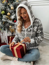 Drawstring Snowflake Zip Up Hooded Outerwear - Gray / 2XL