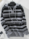 Drawstring Striped Long Sleeve Hooded Sweater - Dark Gray / S