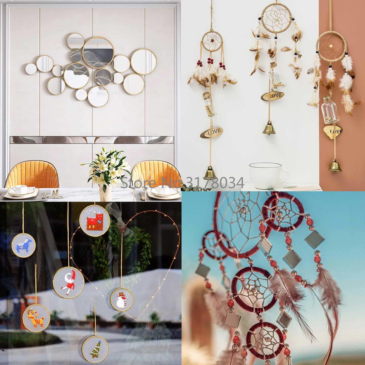 Dream Catcher Ring Round Bamboo Circle Embroidery Hoop Set Bamboo Circle Cross Stitch Hoop Ring Wind Chime DIY Hanging Accessories Wedding Wreath Decor Wall Crafts For Embroidery & Cross Stitch