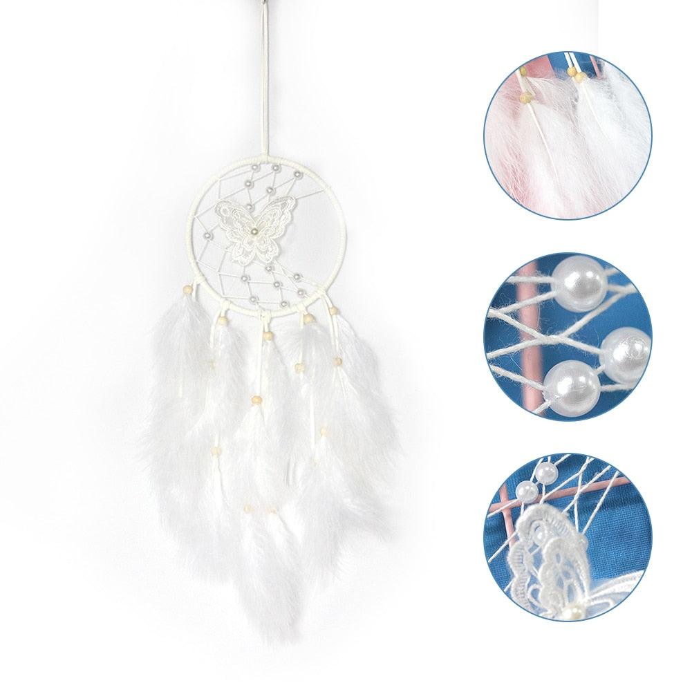 Dream Catcher Wall Decor with White Feathers Indian Style Dream-catcher Moon Handmade Wind Chimes Wall Ornament Girls Room Decoration Feather Dream Catcher For Kids Women Wedding Bohemian Wall Decor