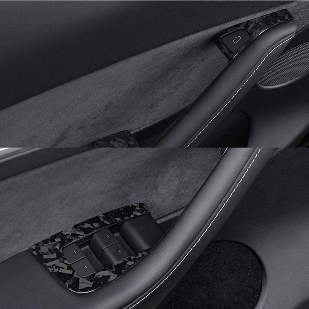 Dry Carbon Fiber Window & Door Switch Covers for Model Y / Model 3（Left Hand Drive）