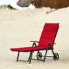 Outdoor Chaise Lounge Chair Rattan Lounger Recliner Chair-Red