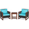 3 Pieces Acacia Wood Patio Furniture Set with Coffee Table-Turquoise - Turquoise