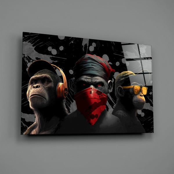 3 Wise Monkeys Glass Wall Art  || Designer Collection