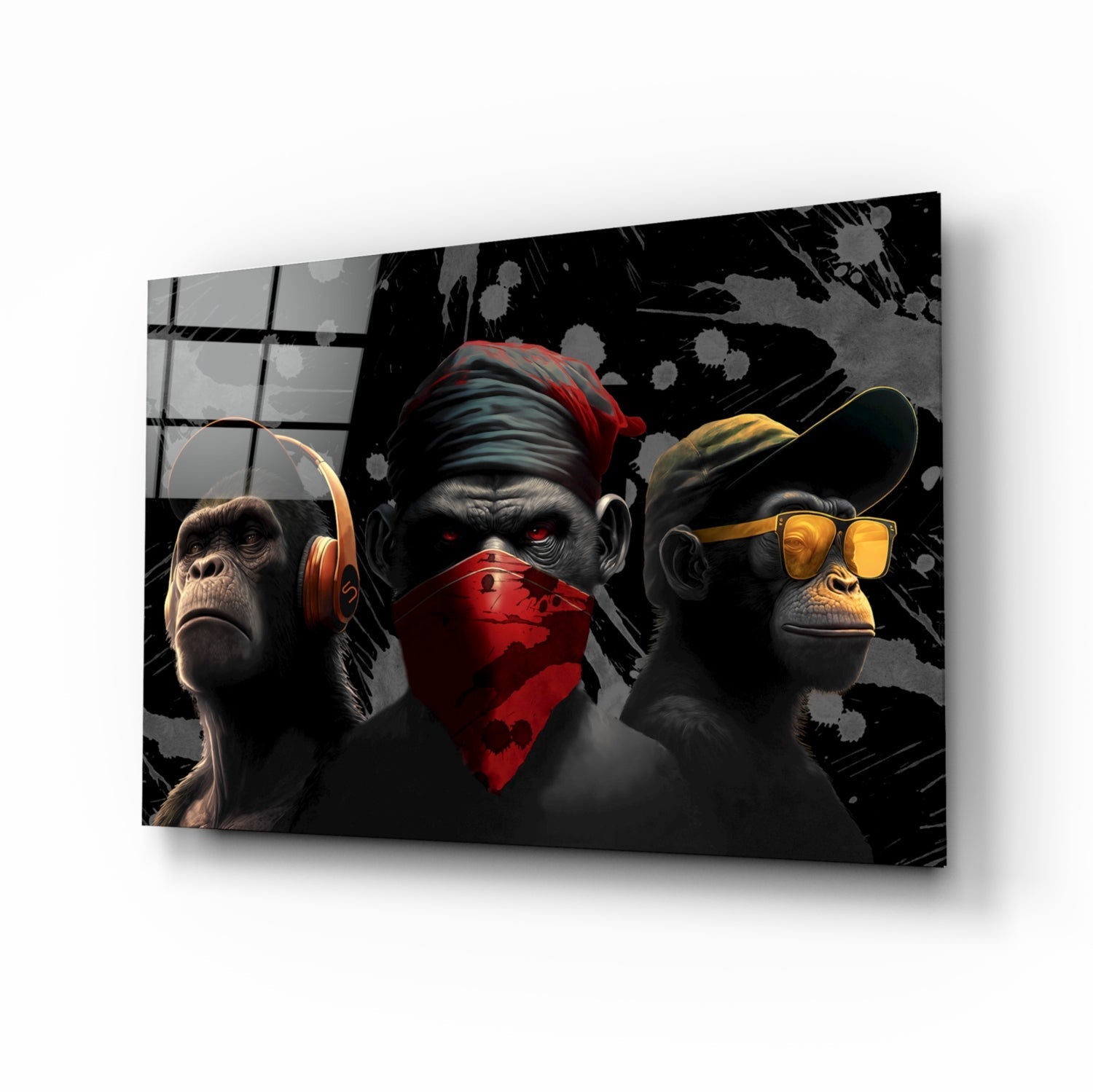 3 Wise Monkeys Glass Wall Art  || Designer Collection