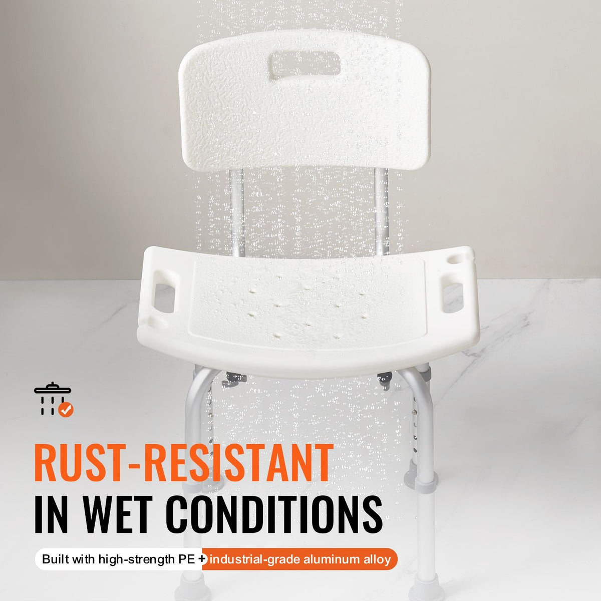 Shower Chair with Back Adjustable Non-Slip Bath Seat 350 lbs