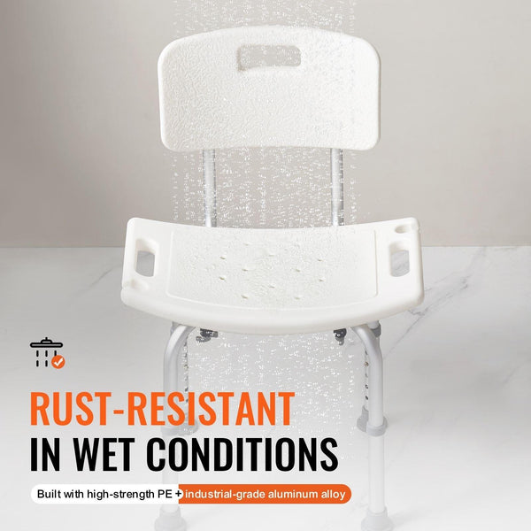 Shower Chair with Back Adjustable Non-Slip Bath Seat 350 lbs