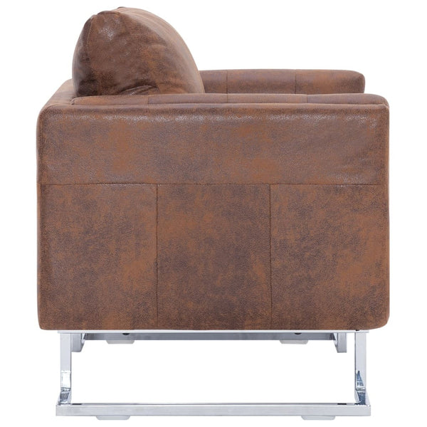 Cube Armchair Brown Faux Suede Leather BLAKHOM